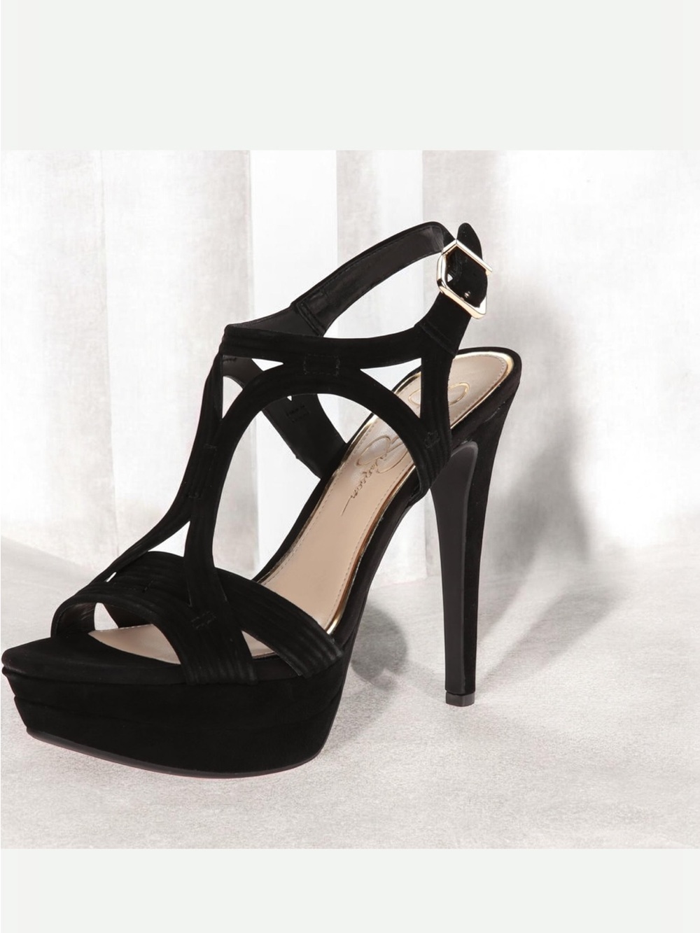 Jessica Simpson Black Strappy Platform High Heels preloved wear see photos.